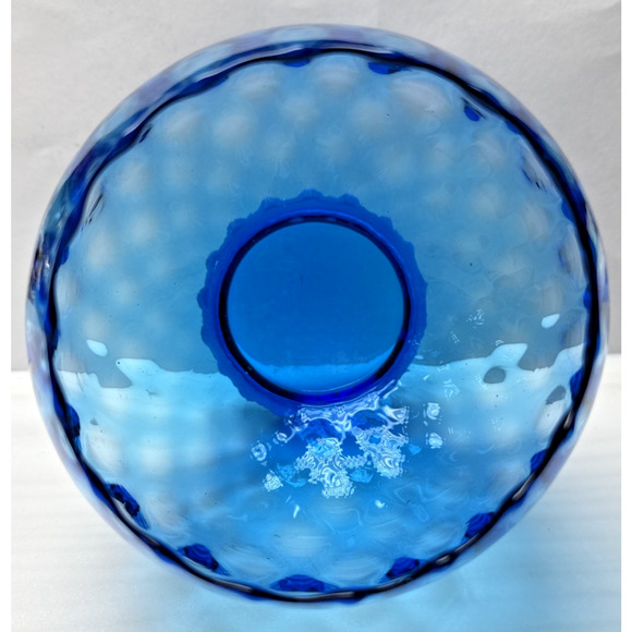 MCM Empoli Blue Diamond Optic Footed Vase Rose Bowl Blown Glass As Is - Picture 6 of 14